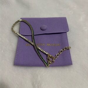 Melinda Maria Green and Gold Anklet with Purple Pouch